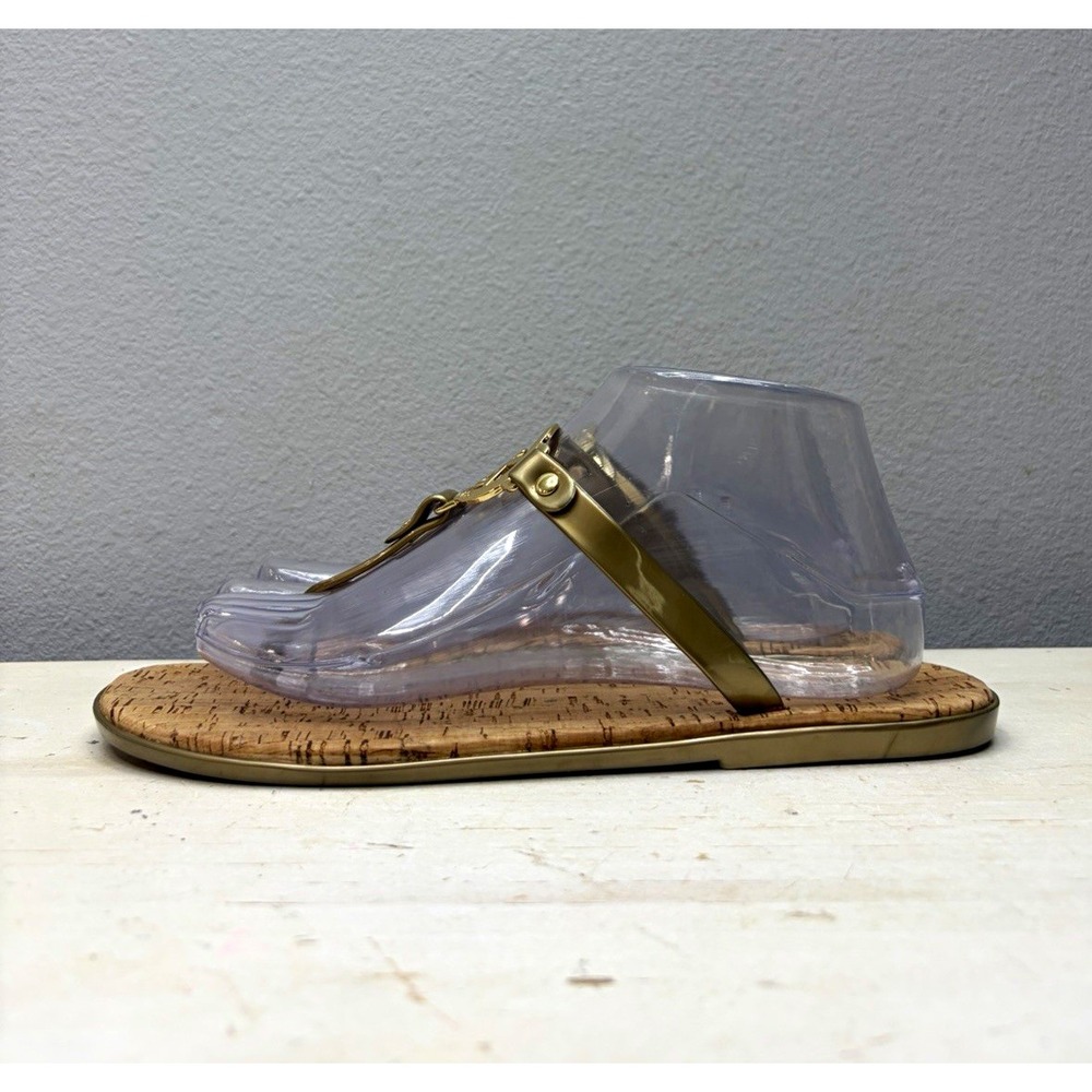 Michael Kors Gold MK Logo Jelly Thong Sandals Size 9